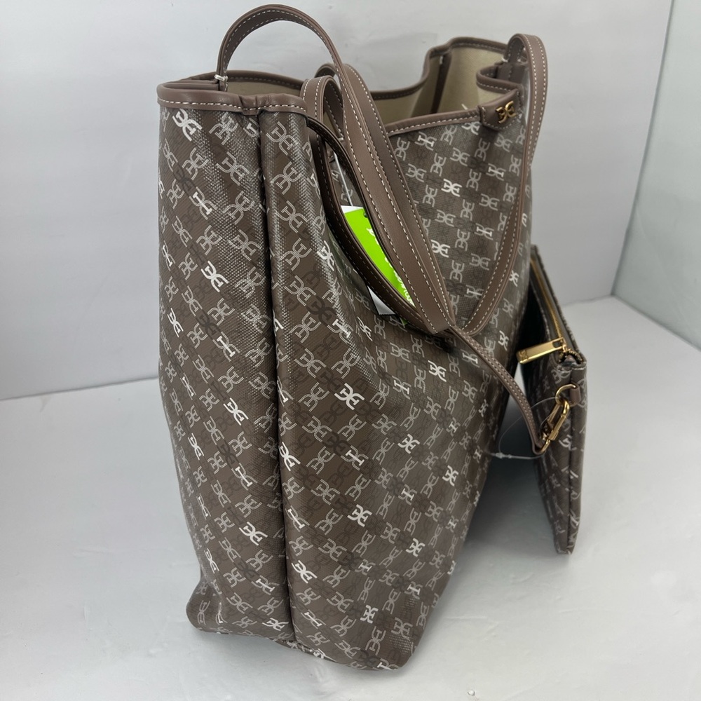SAM EDELMAN HARPER MONOGRAM SHOPPER TOTE WITH SMALL POUCH, TAUPE COLOR - Picture 5 of 17